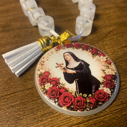 DEZENA PEDRARIAS MEDALHÃO DE RESINADO  SANTA RITA  12MM (1 UNIDADE)