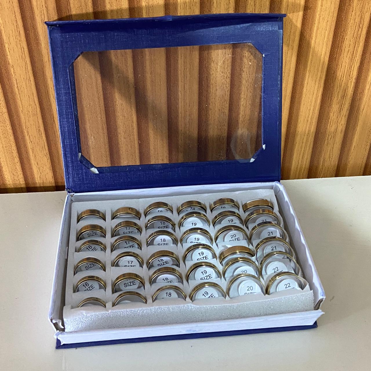 ANEL AÇO INOX COM DOURADO ORAÇÃO DO PAI NOSSO (36 UNIDADES)