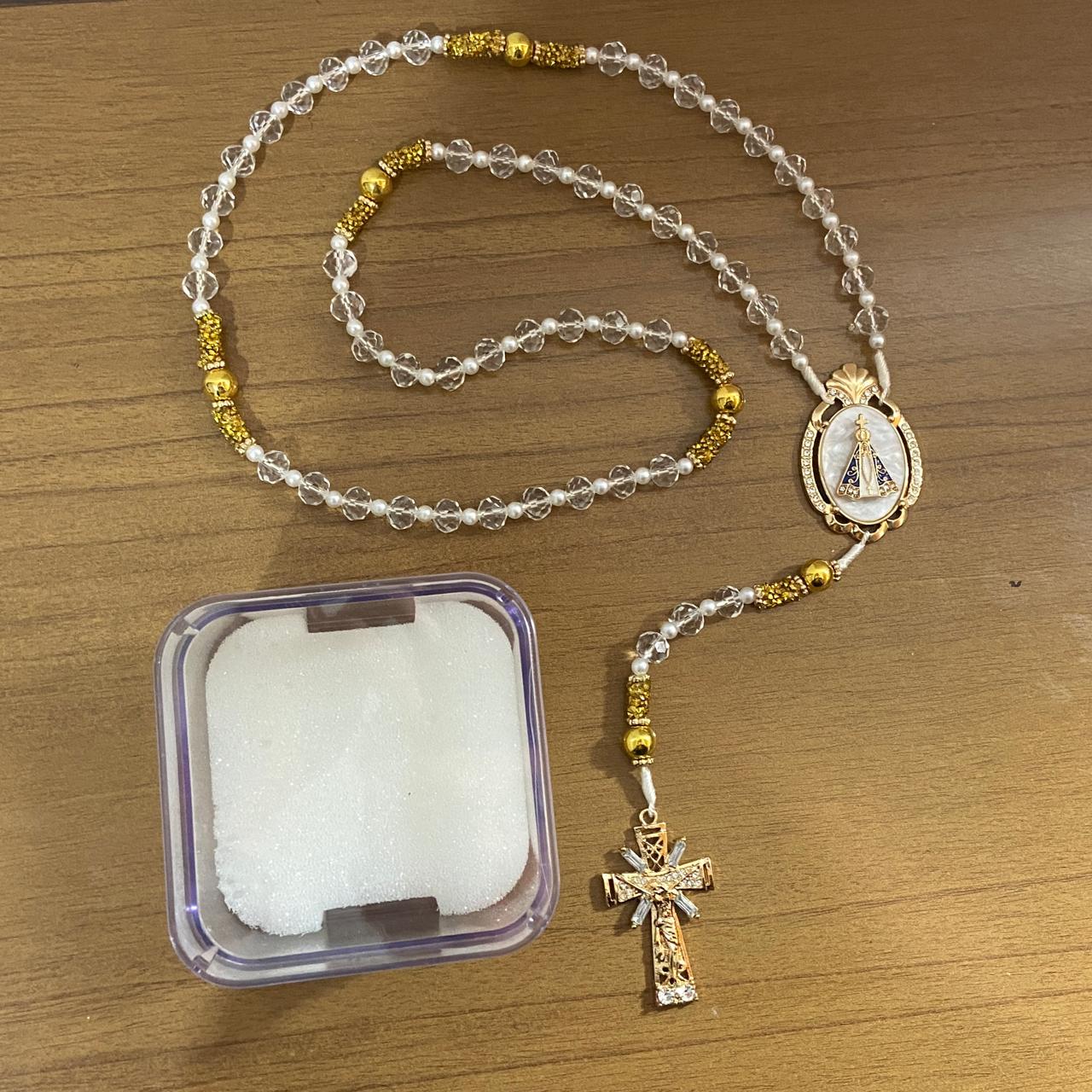 TERÇO DE NOIVA CRISTAL NOSSA SENHORA APARECIDA MOD10 10MM (1 UNIDADE)