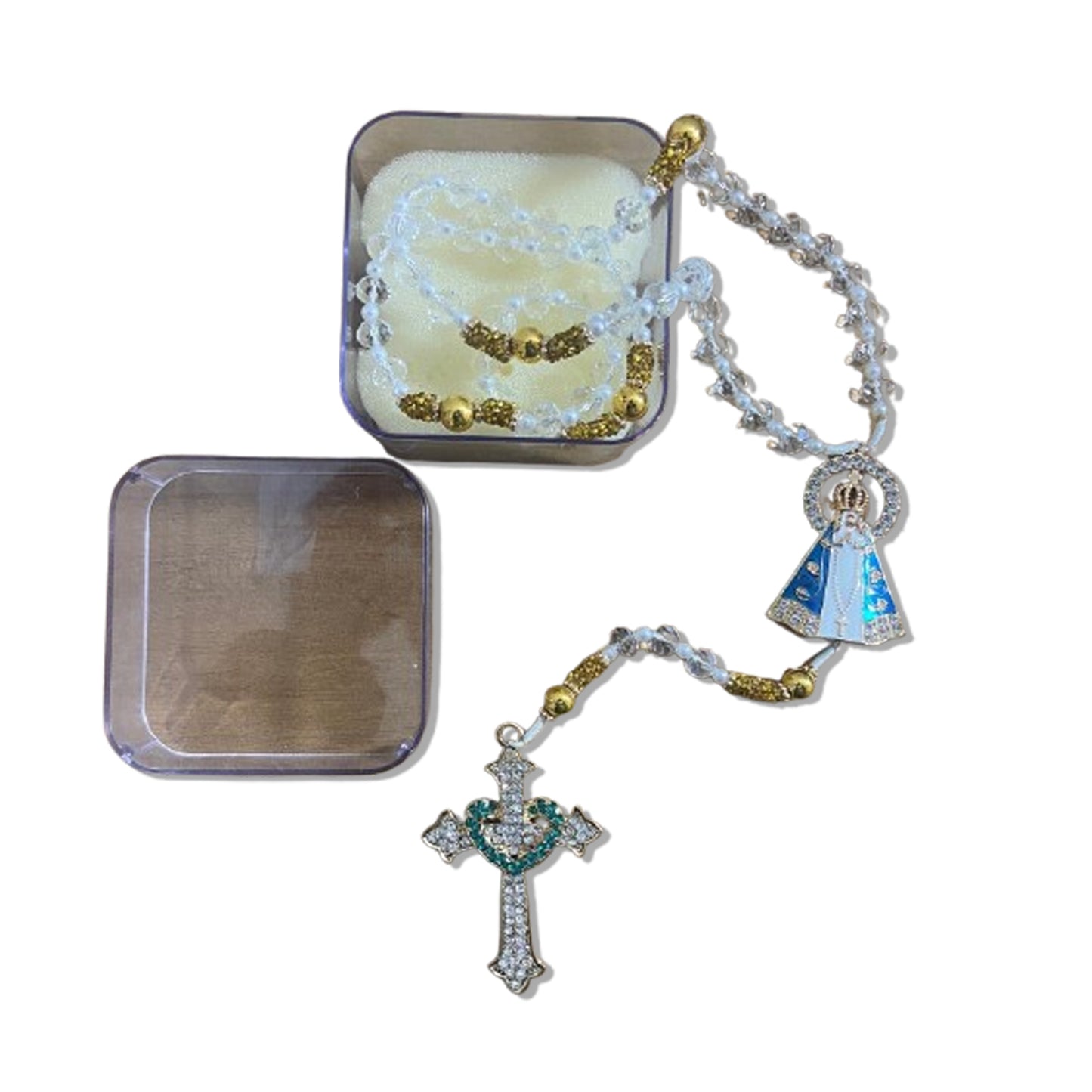 TERÇO DE NOIVA CRISTAL NOSSA SENHORA APARECIDA MOD2 10MM (1 UNIDADE)