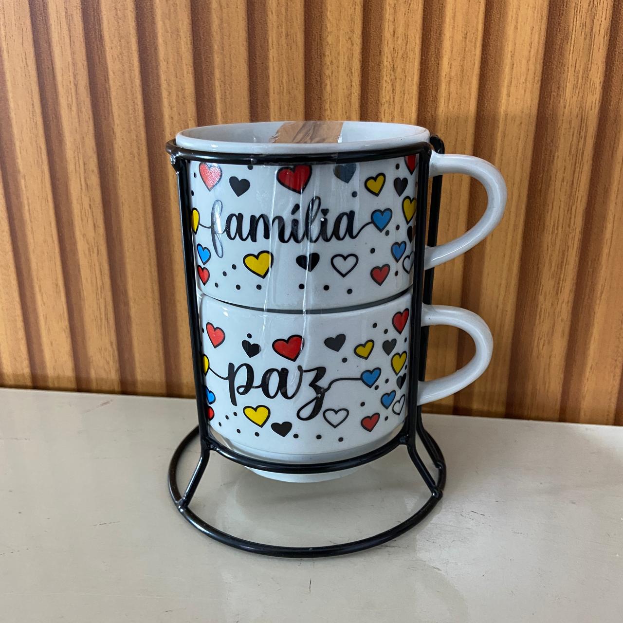 XÍCARA BRANCA EMPILHÁVEL PAZ FÁMILIA ( 2 UNIDADES)