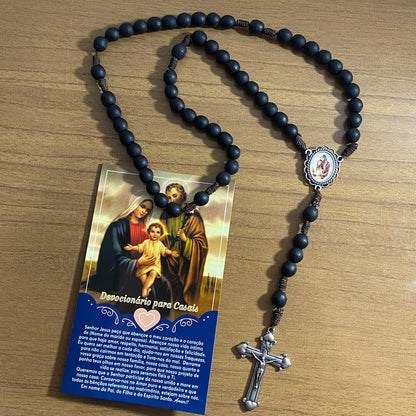 TERÇO DE MADEIRA PRETO FOSCO SAGRADA FAMÍLIA 10MM (1 UNIDADE)