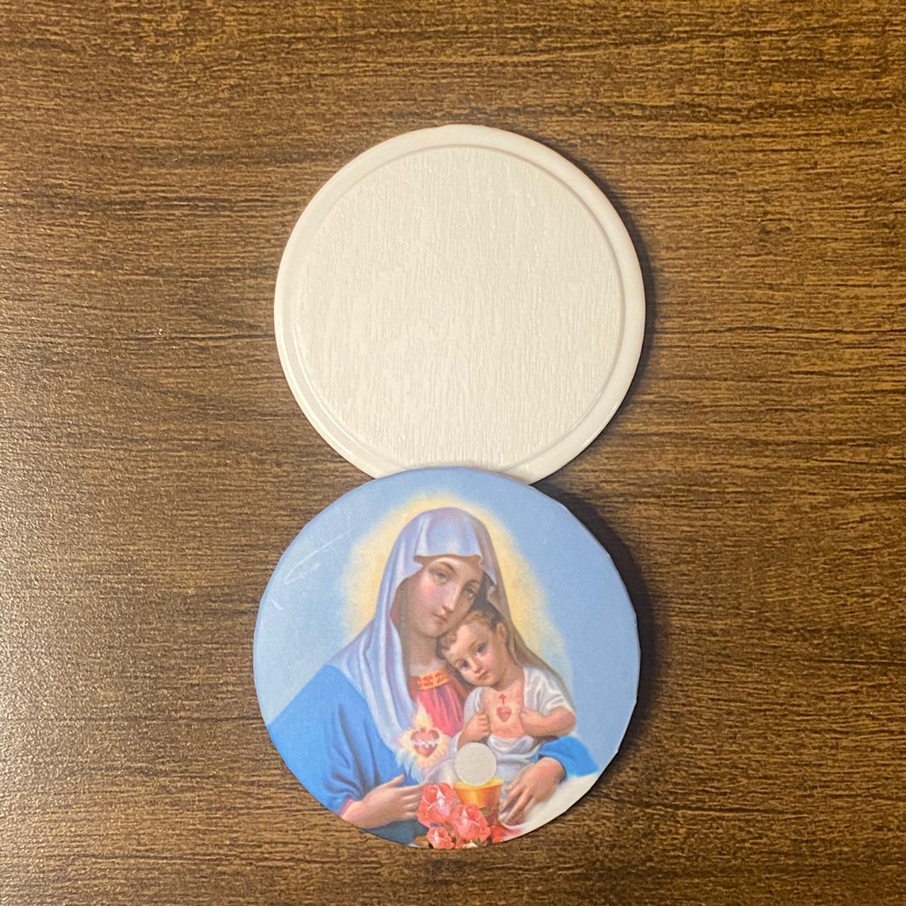 ESPELHO DE BOLSA SAGRADO CORAÇÃO DE MARIA E MENINO JESUS ( 3 UNIDADES )