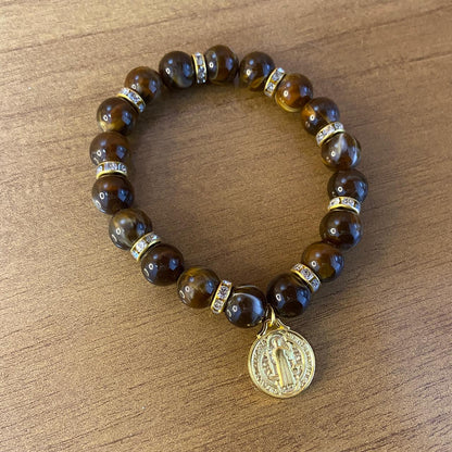 PULSEIRA PÉROLA MEDALHA DE SÃO BENTO 08MM MOD-2 (03 UNIDADES)