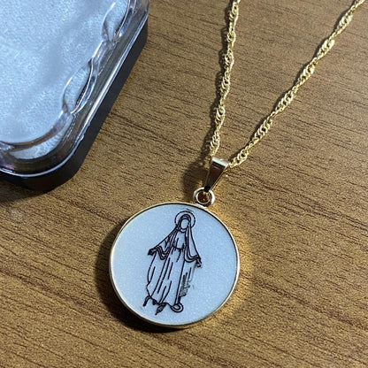 CORRENTE DOURADA MEDALHA ACRÍLICA NOSSA SENHORA DAS GRAÇAS  (3 UNIDADES)