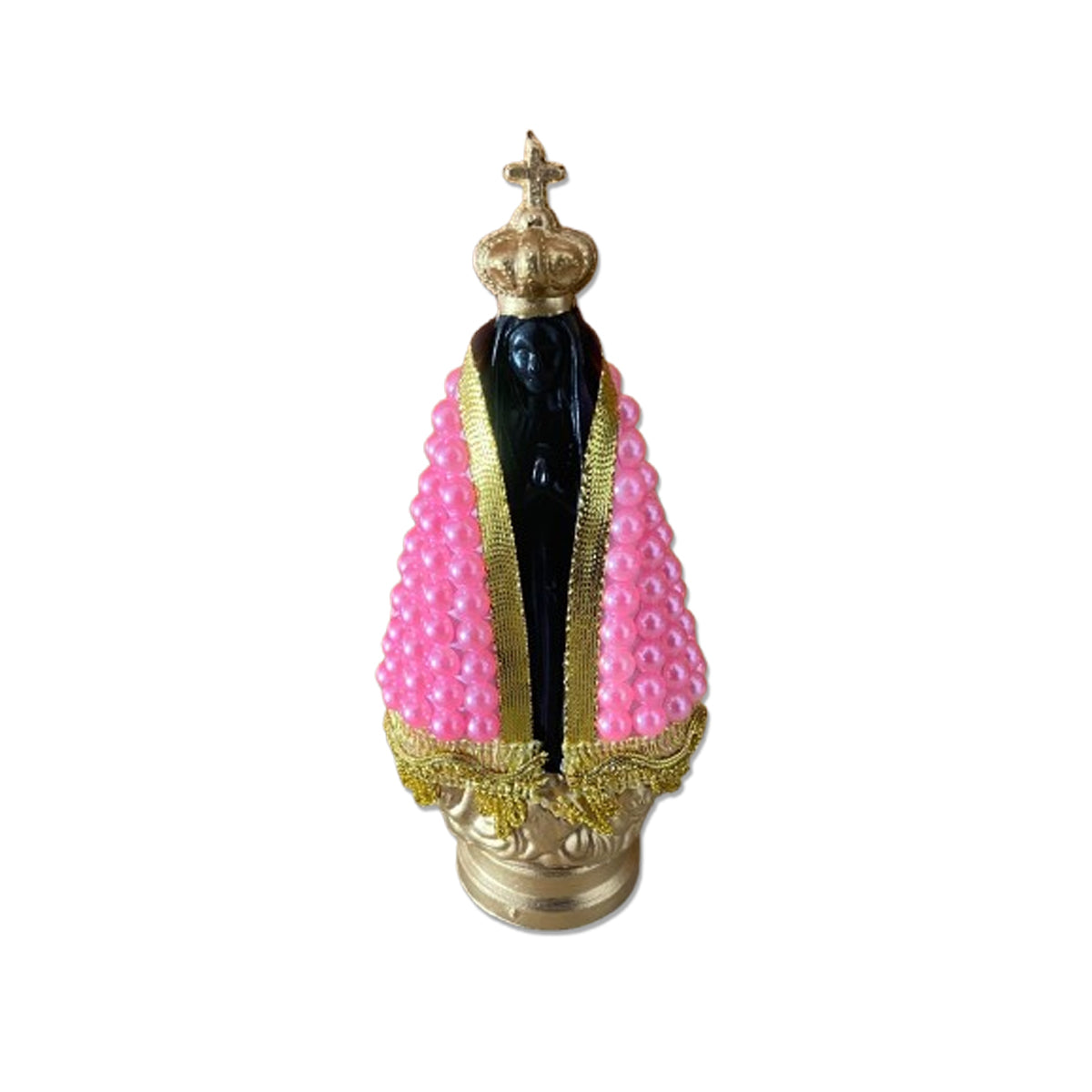 IMAGEM DE PLÁSTICO NOSSA SENHORA APARECIDA COM AREIA MANTO DE PÉROLA ROSA 18CM  (1 UNIDADE)