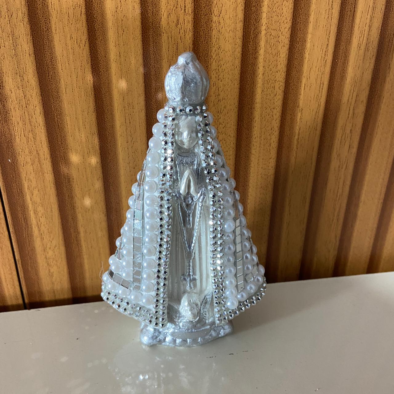 IMAGEM DE GESSO NOSSA SENHORA APARECIDA BRANCA COM MANTO ESPELHADO 14CM (1 UNIDADE)