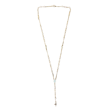 TERÇO DOURADO COM PÉROLA E CRISTAL NOSSA SENHORA APARECIDA 4MM (03 UNIDADES)