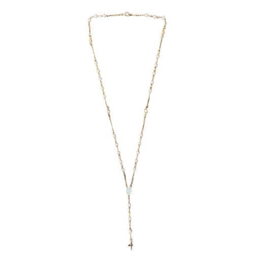 TERÇO DOURADO COM PÉROLA E CRISTAL NOSSA SENHORA APARECIDA 4MM (03 UNIDADES)
