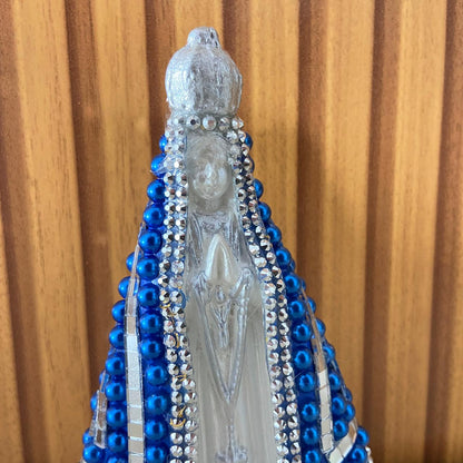 IMAGEM DE GESSO NOSSA SENHORA APARECIDA AZUL COM MANTO ESPELHADO 14CM (1 UNIDADE)