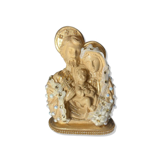 BUSTO DE GESSO SAGRADA FAMÍLIA DOURADO COM PÉROLA 20CM (1 UNIDADE)