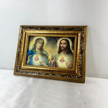 QUADRO COM MOLDURA RESINADO SAGRADO CORAÇÃO DE JESUS E IMACULADO CORAÇÃO DE MARIA  15,5 X 20,5 (1 UNIDADE)