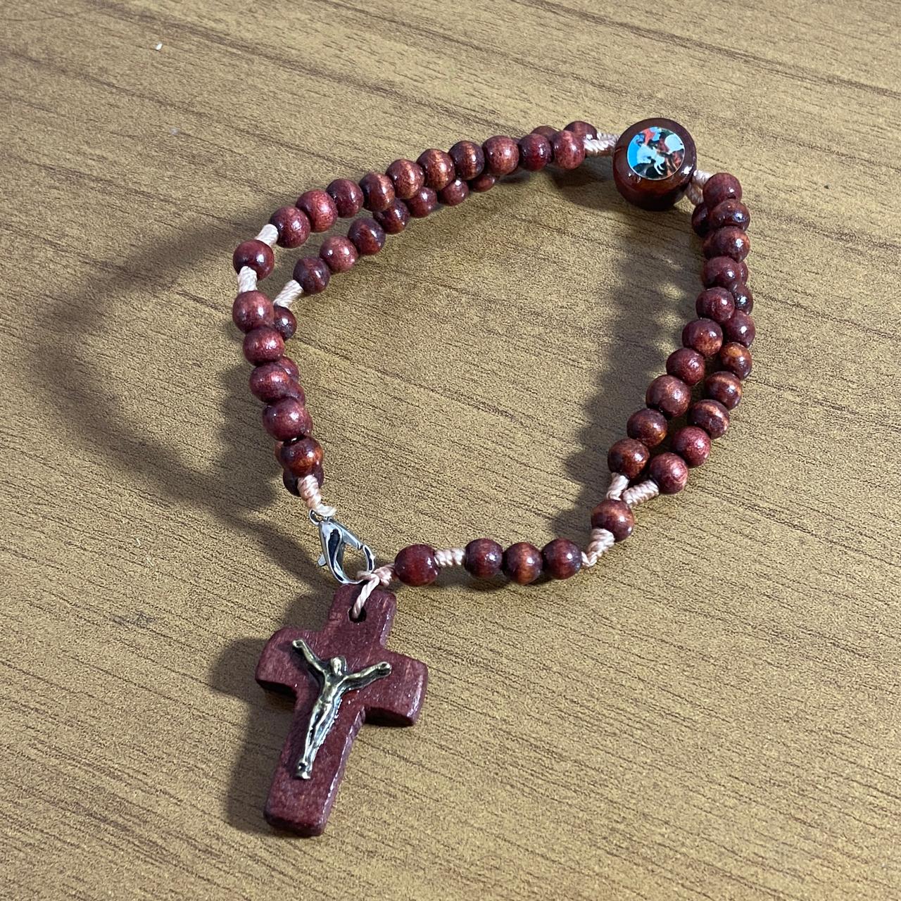 TERÇO PULSEIRA MADEIRA SÃO JORGE (12 UNIDADES)