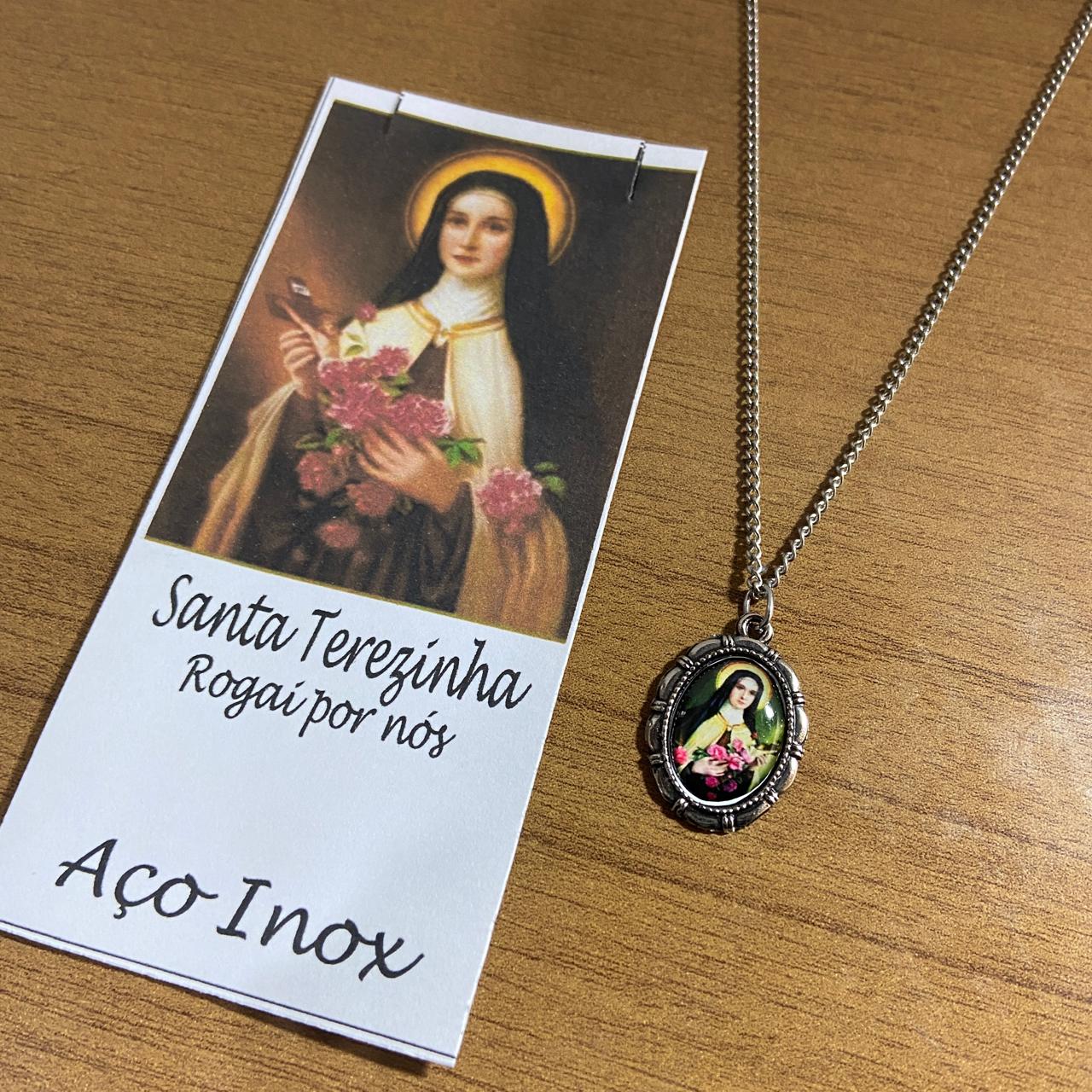 CORRENTE INOX COM MEDALHA RESINADA SANTA TERESINHA  (3 UNIDADES)