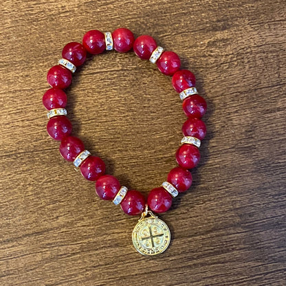 PULSEIRA PÉROLA MEDALHA DE SÃO BENTO 10MM MOD-9 (03 UNIDADES)