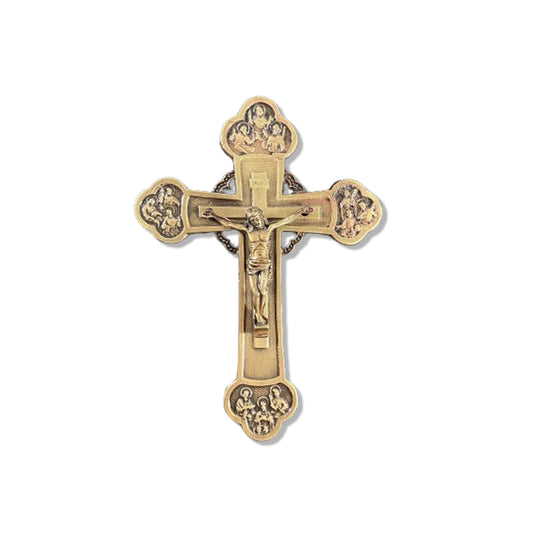 CRUCIFIXO DE METAL PAREDE OURO VELHO 12 APÓSTOLOS 17CM (1 UNIDADE)
