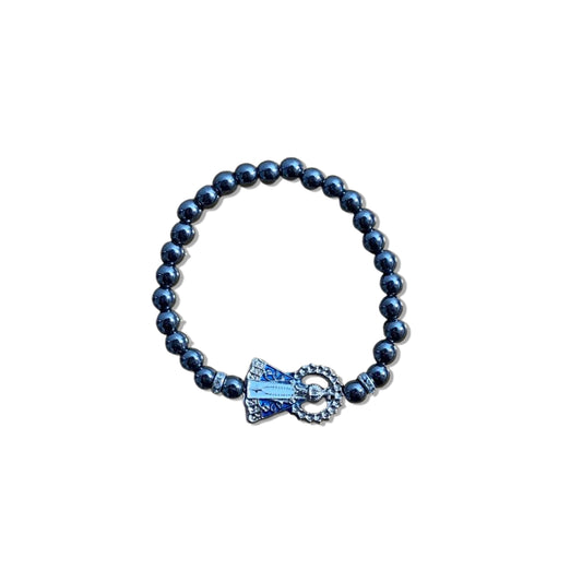 PULSEIRA HEMATITA NOSSA SENHORA APARECIDA COM STRASS (6 UNIDADES)