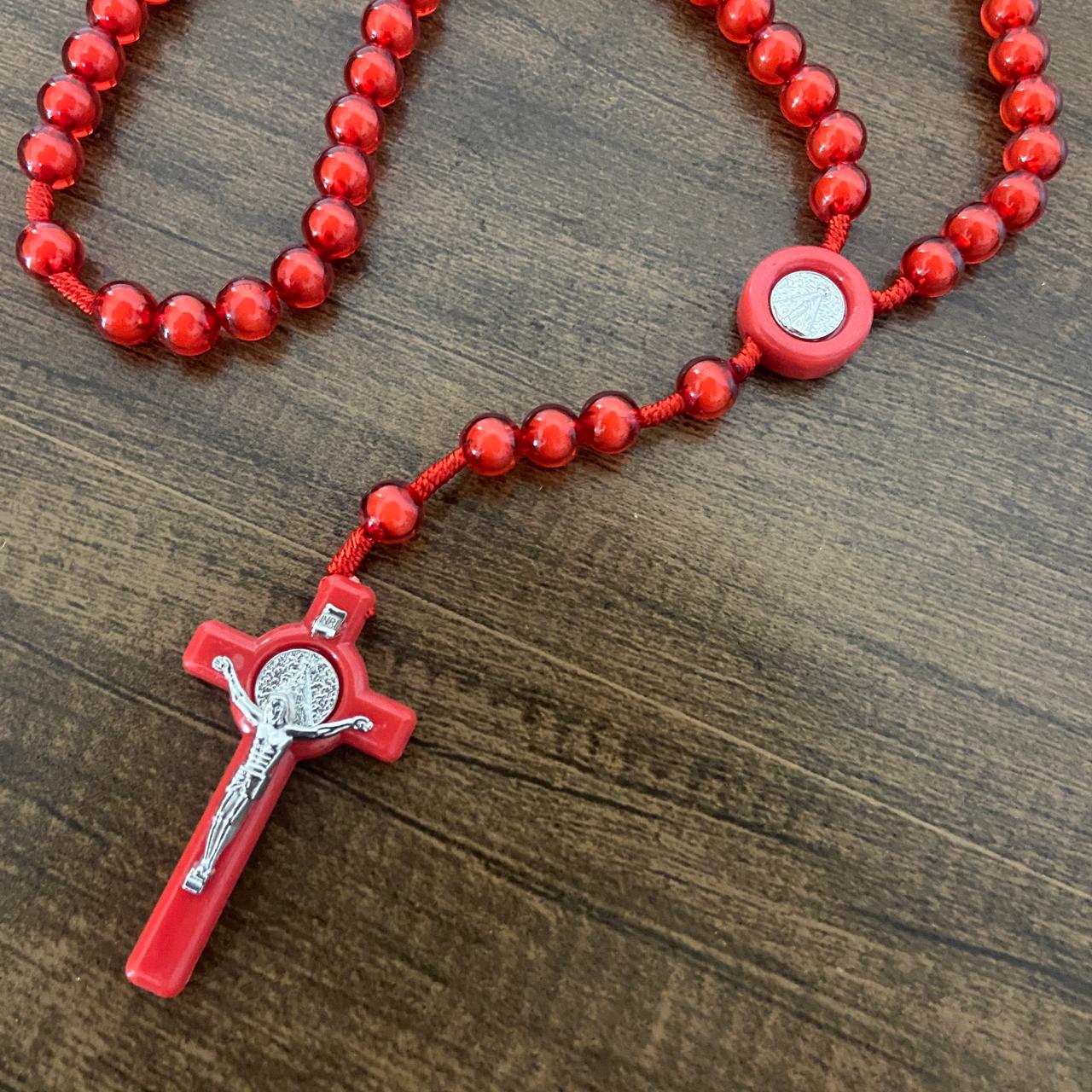 TERÇO NOSSA SENHORA APARECIDA  VERMELHO 10MM (6 UNIDADES)
