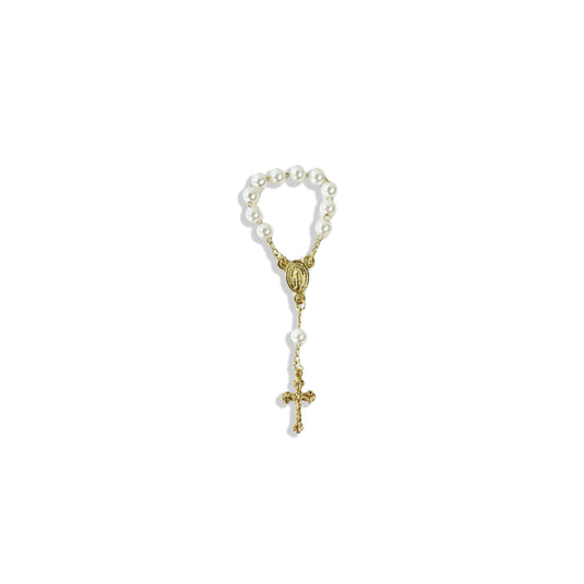 DEZENA DE DEDO DOURADA PEROLA BRANCA 6MM (12 UNIDADES)