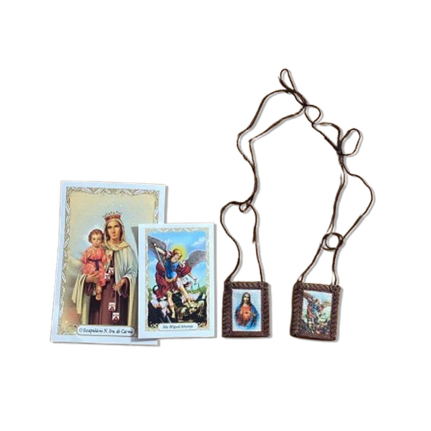 ESCAPULÁRIO DE PANO SAGRADO CORAÇÃO DE JESUS E SÃO MIGUEL ARCANJO P (6 UNIDADES)