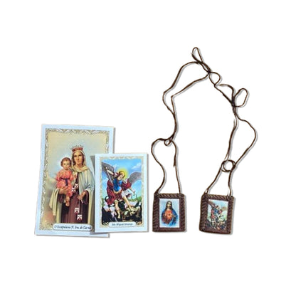 ESCAPULÁRIO DE PANO SAGRADO CORAÇÃO DE JESUS E SÃO MIGUEL ARCANJO P (6 UNIDADES)