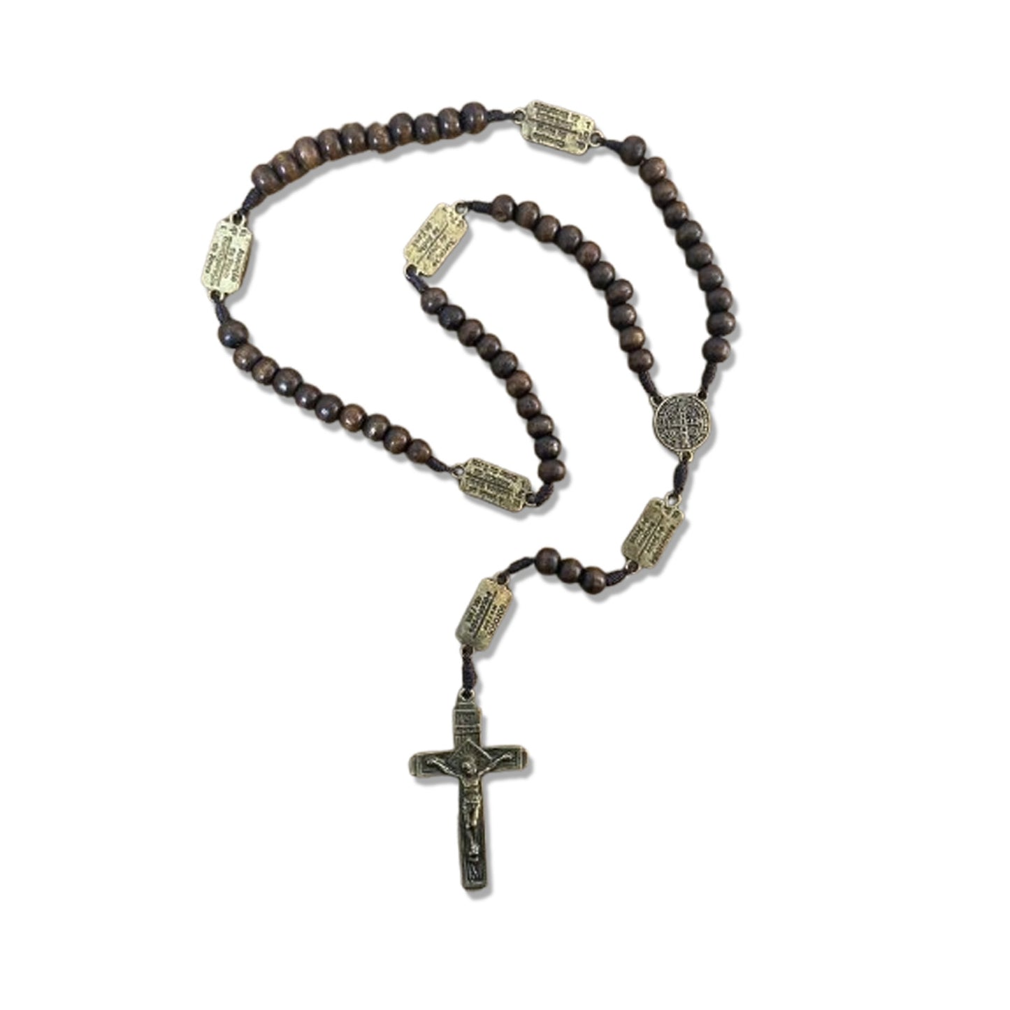 TERÇO DE MADEIRA CONTEMPLAÇÃO DOS MISTÉRIOS DO ROSÁRIO MEDALHA SÃO BENTO (1 UNIDADE)