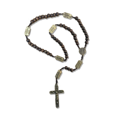 TERÇO DE MADEIRA CONTEMPLAÇÃO DOS MISTÉRIOS DO ROSÁRIO MEDALHA SÃO BENTO (1 UNIDADE)