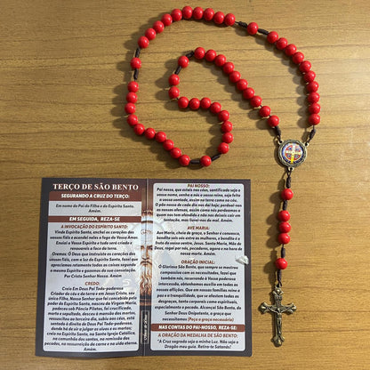 TERÇO PÉROLA VERMELHO CAMPISTA MEDALHA SÃO BENTO 10MM (1 UNIDADE)