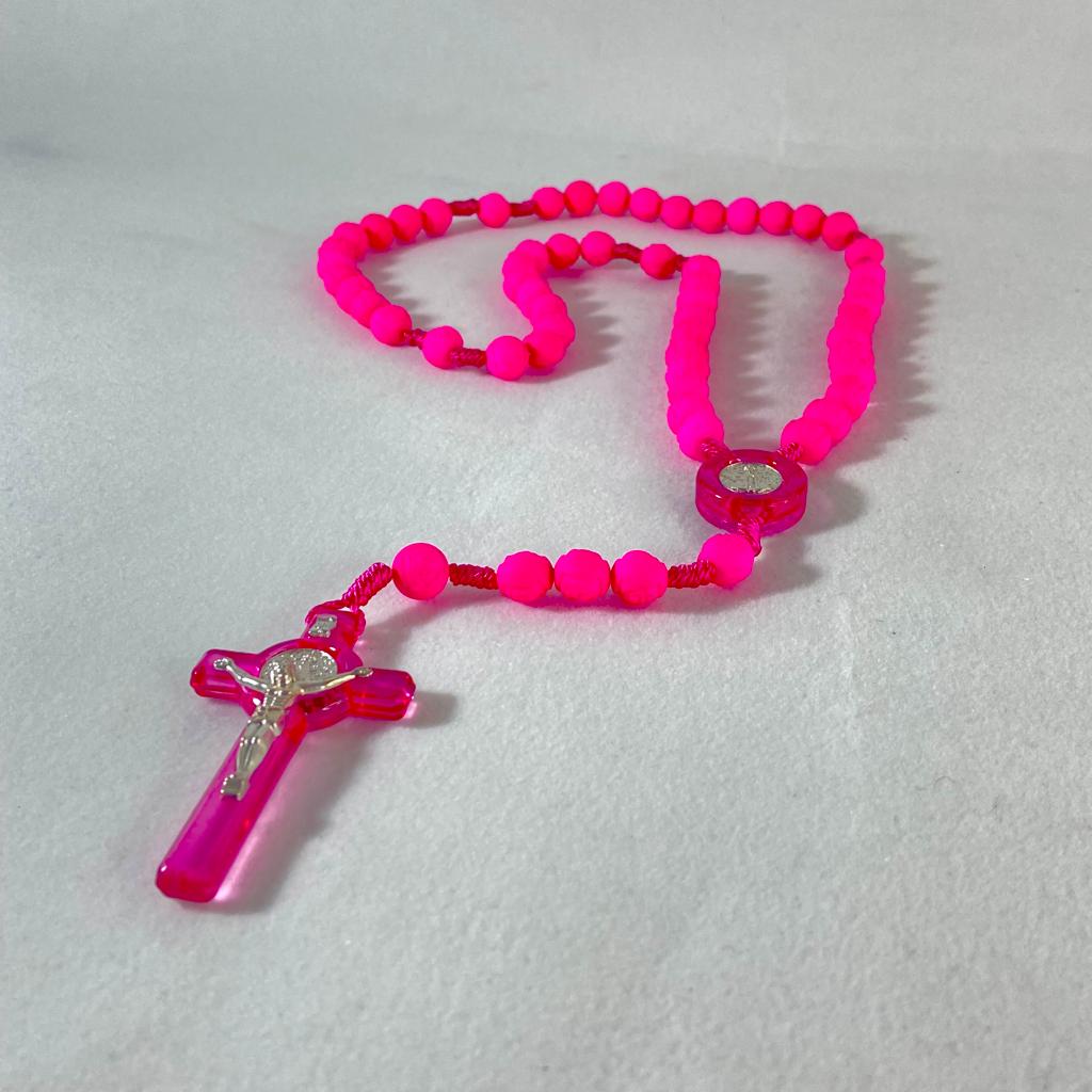 TERÇO CONTA DE ROSAS  ROSA 8MM (6 UNIDADES)