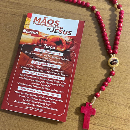 TERÇO DE MADEIRA MÃOS ENSANGUENTADAS DE JESUS SEM CRISTO 6MM MOD1 (3 UNIDADES)