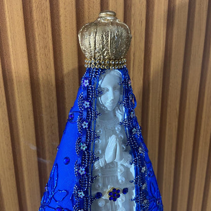 IMAGEM DE GESSO NOSSA SENHORA APARECIDA BRANCA MANTO AZUL COM STRASS MOD1 31CM (1 UNIDADE)