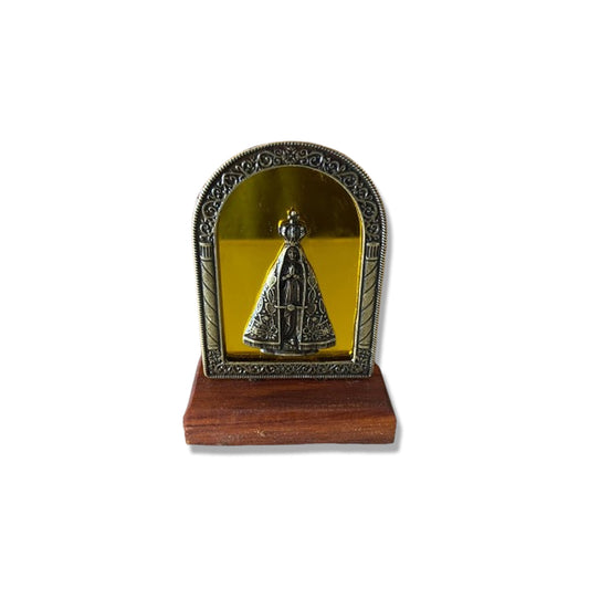 ADORNO DE MESA MADEIRA ESPELHADO NOSSA SENHORA APARECIDA METAL OURO VELHO 9,8CM (1 UNIDADE)