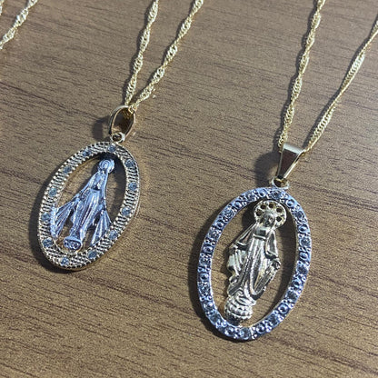 CORRENTE DOURADA NOSSA SENHORA DAS GRAÇAS COM STRASS (3 UNIDADES)
