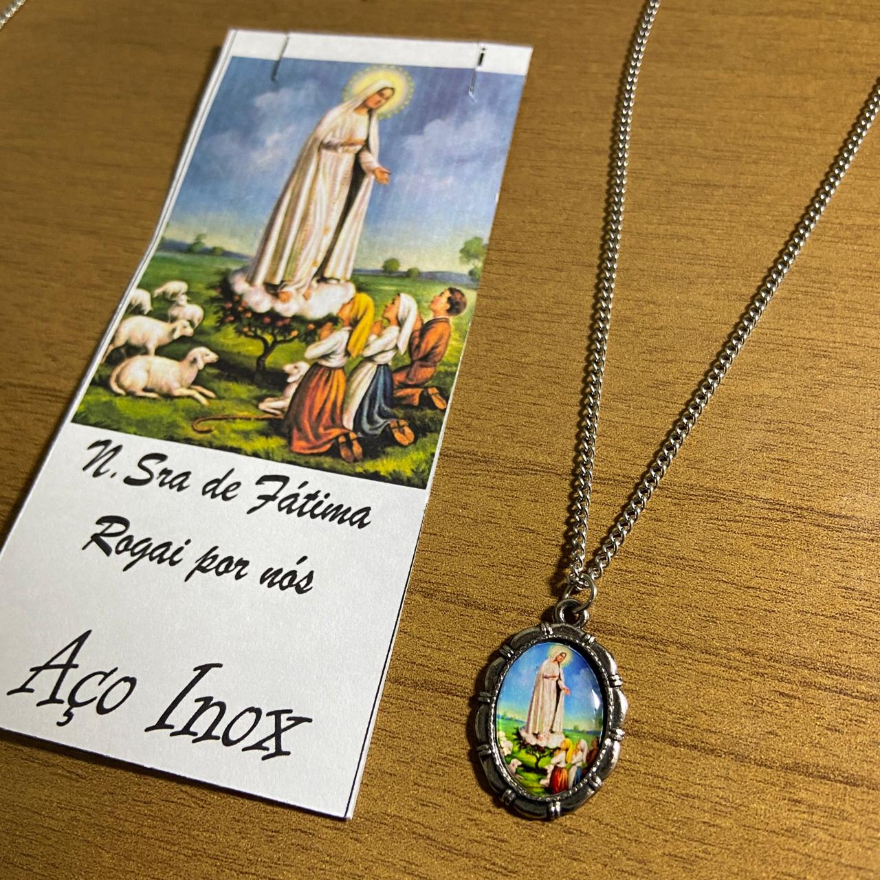 CORRENTE INOX COM MEDALHA RESINADA NOSSA SENHORA DE FÁTIMA  (3 UNIDADES)