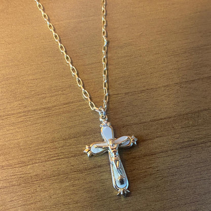 CORRENTE DOURADA COM CRUCIFIXO BRANCO   (1 UNIDADE)