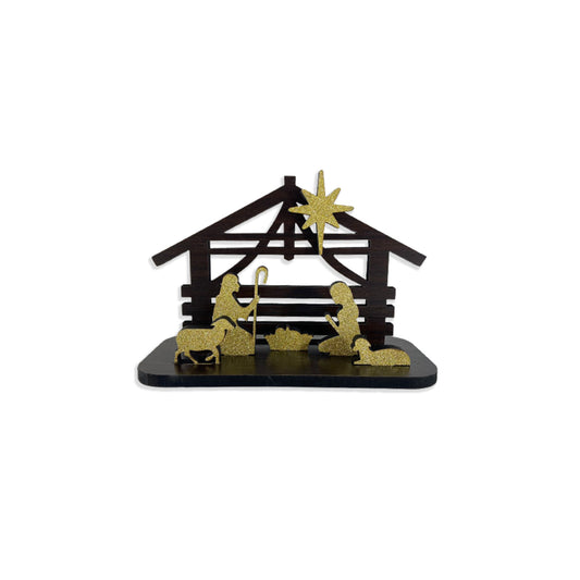 ENFEITE DE MESA MDF PRESÉPIO DOURADO (1 UNIDADE)