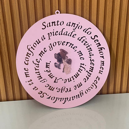 MANDALA MDF ROSA ORAÇÃO DO SANTO ANJO 30CM  (1 UNIDADE)