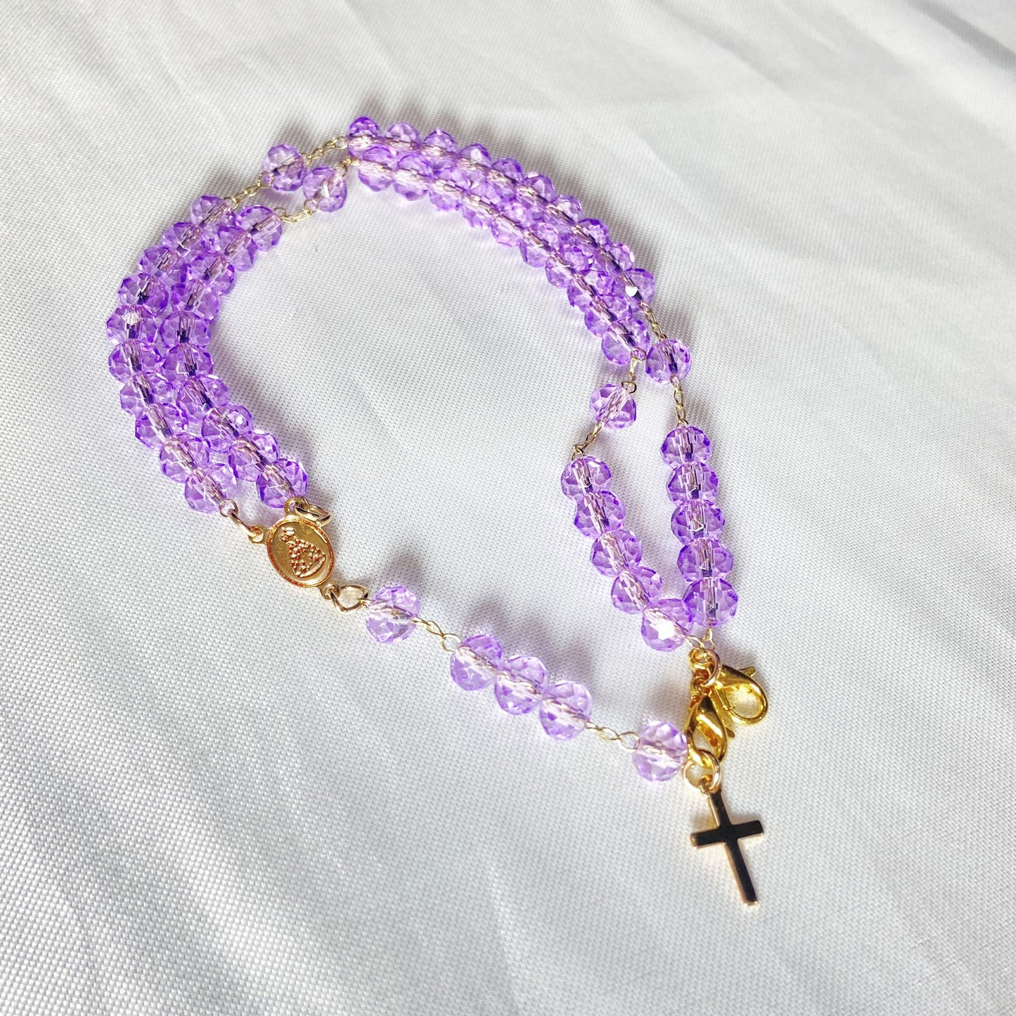 TERÇO PULSEIRA CRISTAL LILÁS  (3 UNIDADES)