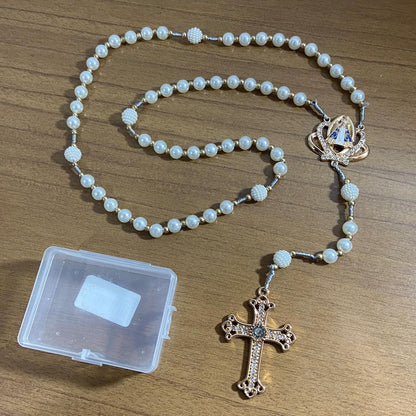 TERÇO DE NOIVA DOURADO PÉROLA NOSSA SENHORA APARECIDA 08MM MOD2 (1 UNIDADE)