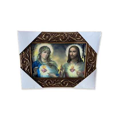 QUADRO COM MOLDURA RESINADO SAGRADO CORAÇÃO DE JESUS E IMACULADO CORAÇÃO DE MARIA  15,5 X 20,5 (1 UNIDADE)