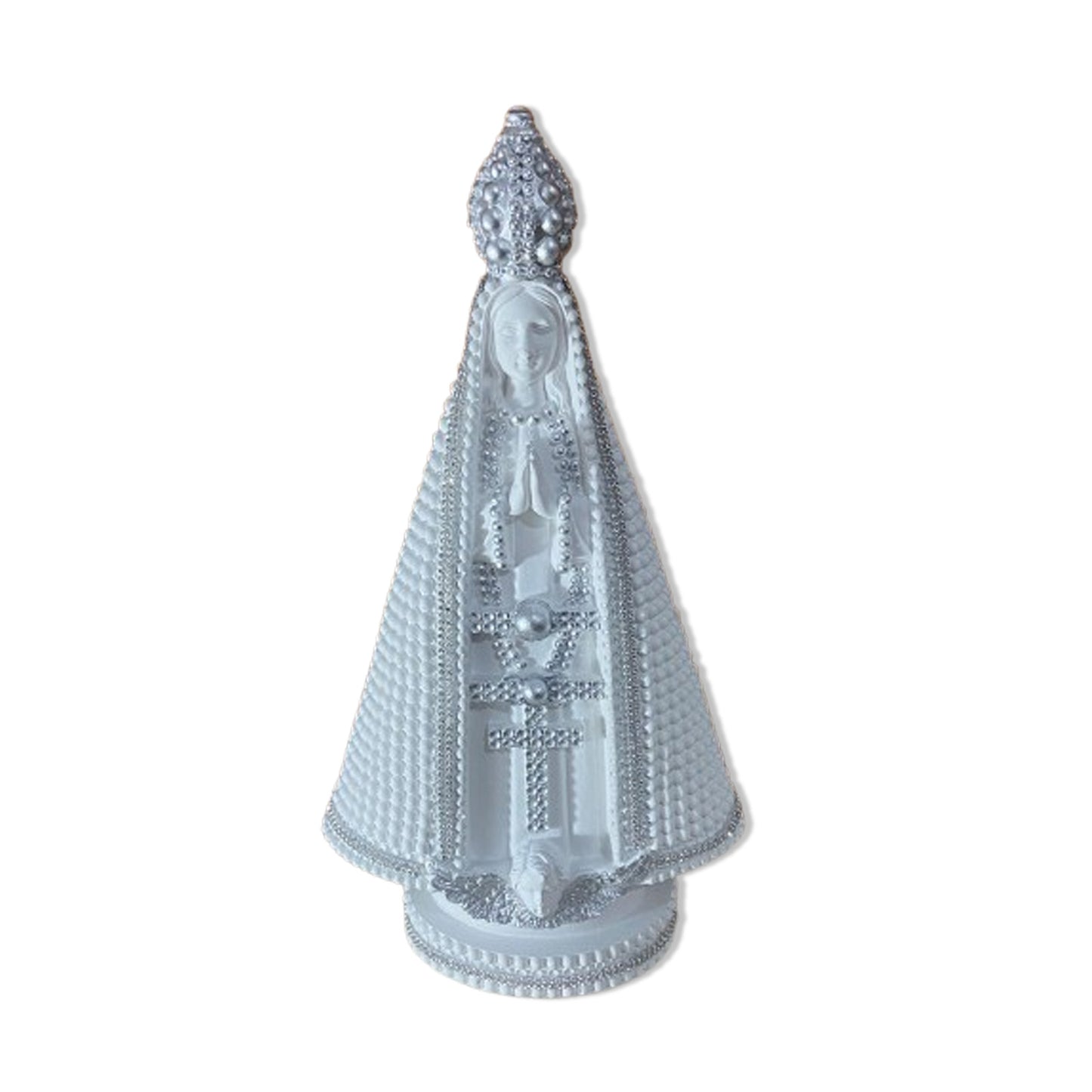IMAGEM DE GESSO NOSSA SENHORA APARECIDA BRANCA COM STRASS PRATA 39CM (1 UNIDADE)