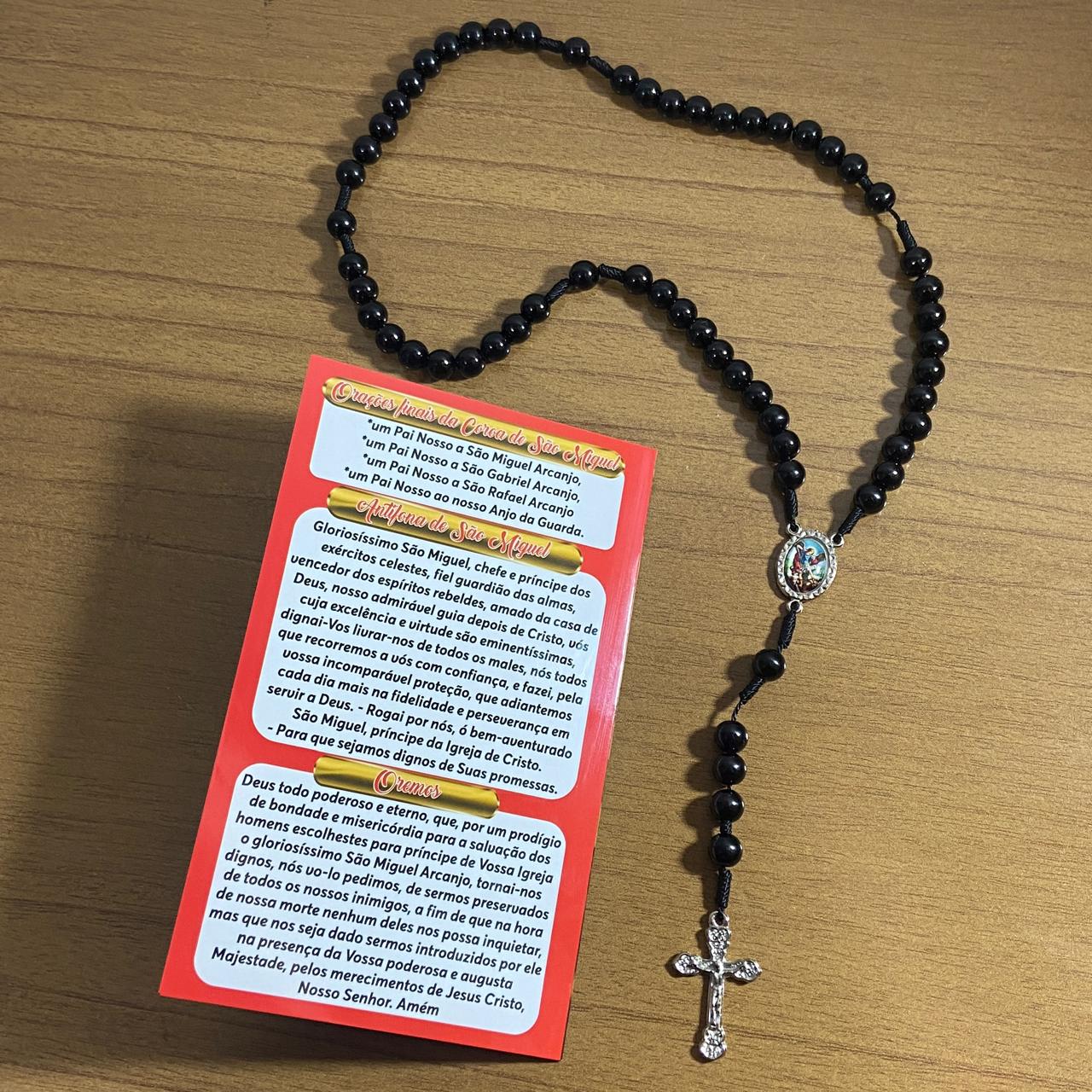 TERÇO PÉROLA PRETA SÃO MIGUEL ARCANJO 8MM (1 UNIDADE)