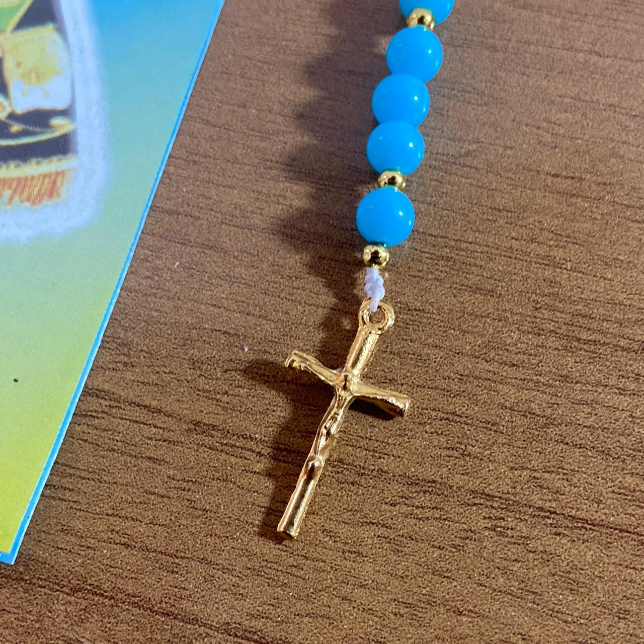 TERÇO PÉROLA AZUL NOSSA SENHORA APARECIDA 6MM (1 UNIDADE)