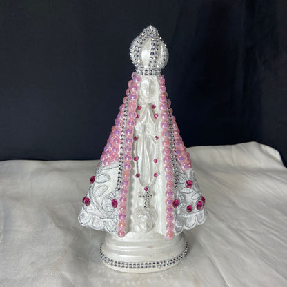 IMAGEM DE GESSO NOSSA SENHORA APARECIDA PÉROLA COM STRASS MOD14 23CM (1 UNIDADE)