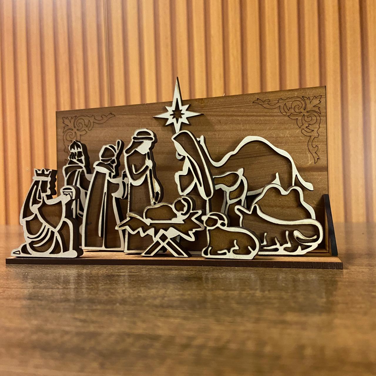 PRESÉPIO MDF  5 PEÇAS 9,5X17,0 CM (1 UNIDADE)