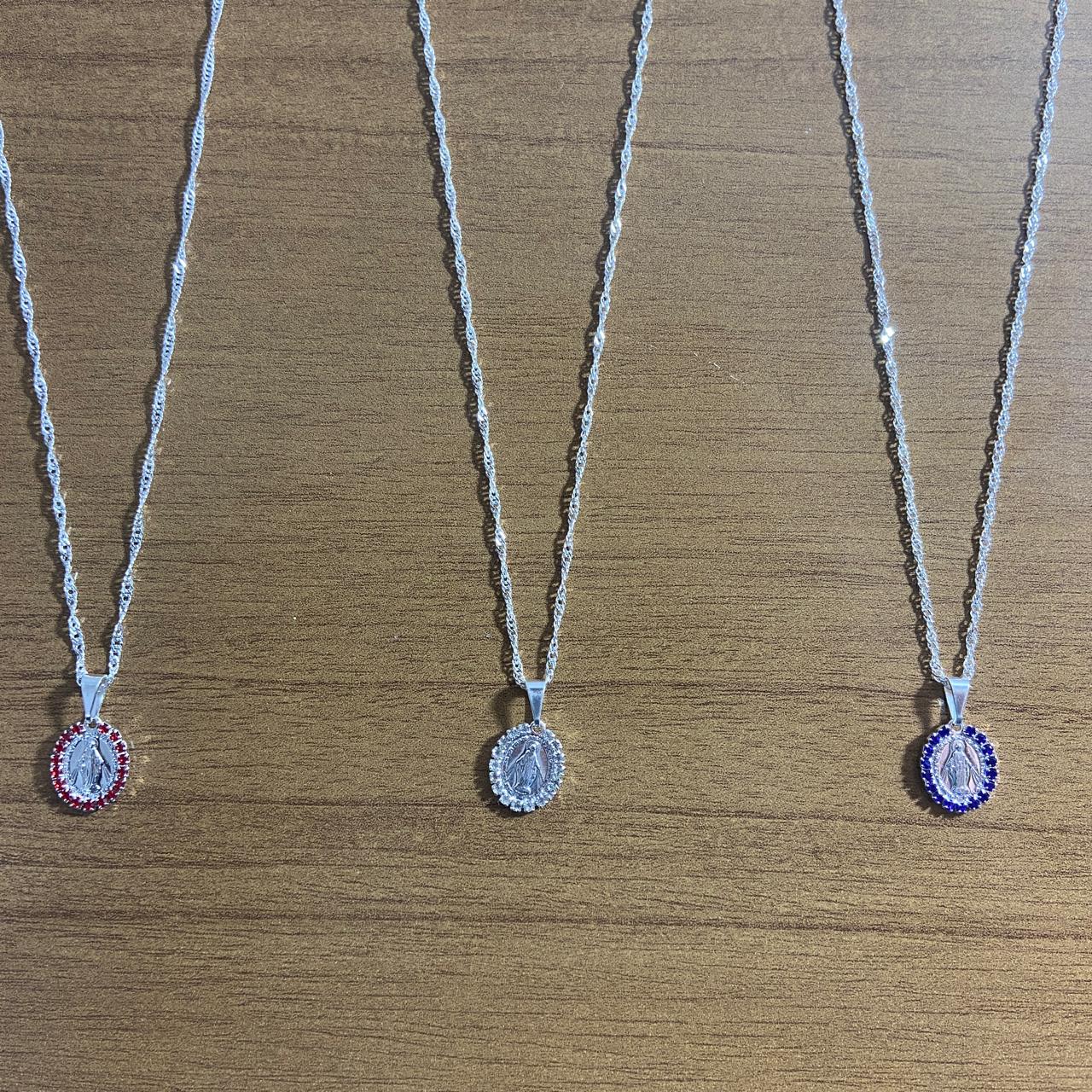 CORRENTE PRATEADA NOSSA SENHORA DAS GRAÇAS MODELOS SORTIDOS ( 3 UNIDADES)