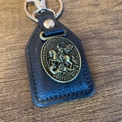 CHAVEIRO COURO COM MOSQUETE SÃO JORGE OURO VELHO ( 6 UNIDADES)