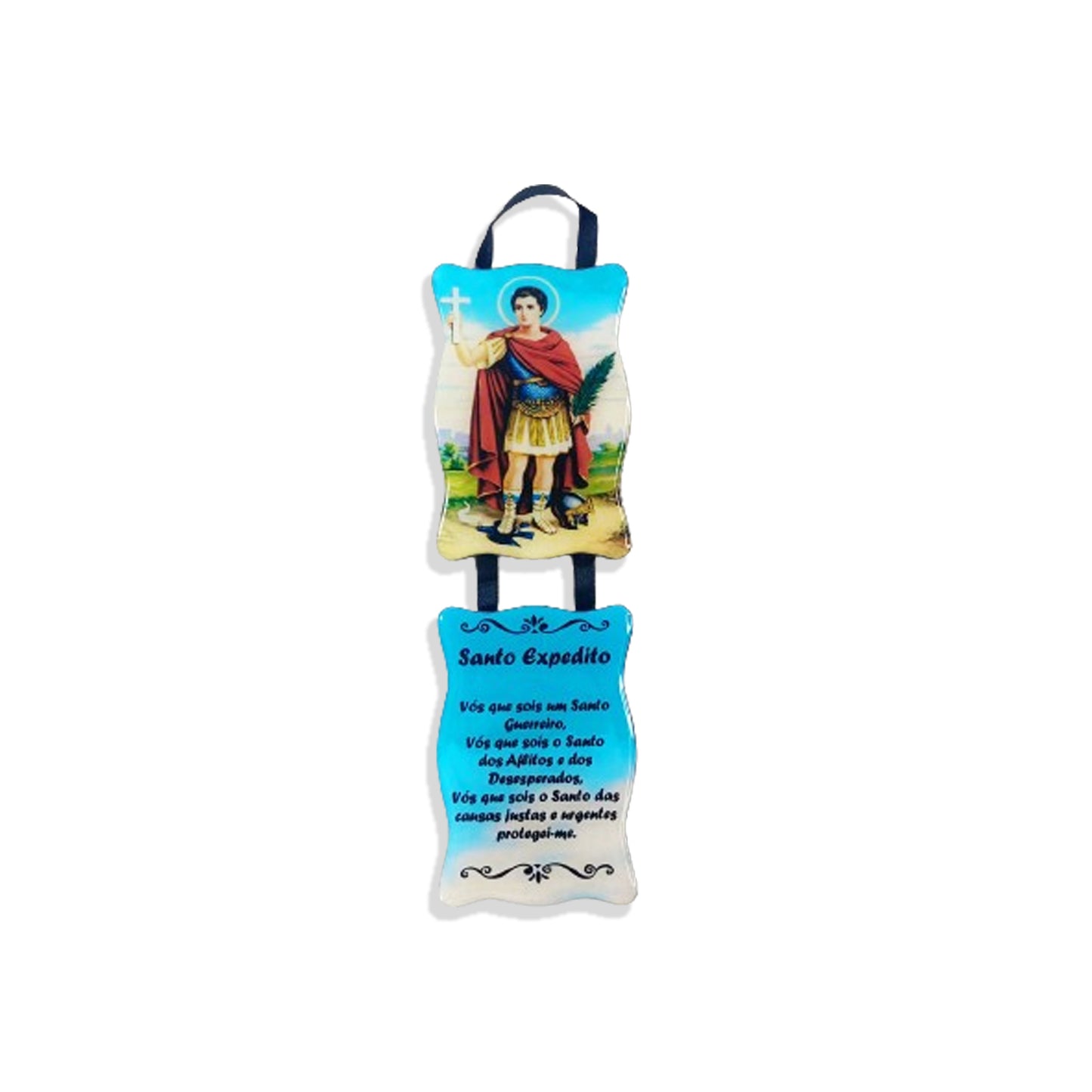 ADORNO DUPLO QUADRADO FITA SANTO EXPEDITO (1 UNIDADE)