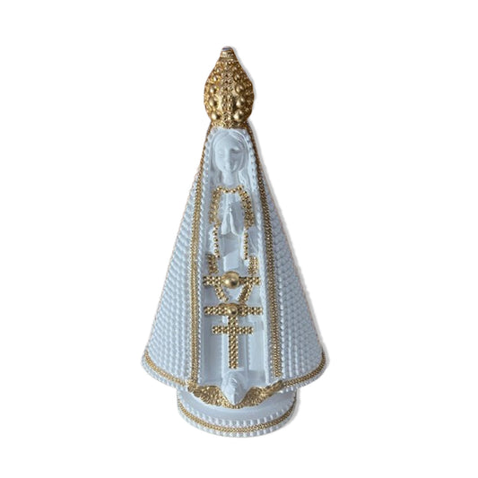 IMAGEM DE GESSO NOSSA SENHORA APARECIDA BRANCA COM STRASS DURADO 39CM (1 UNIDADE)