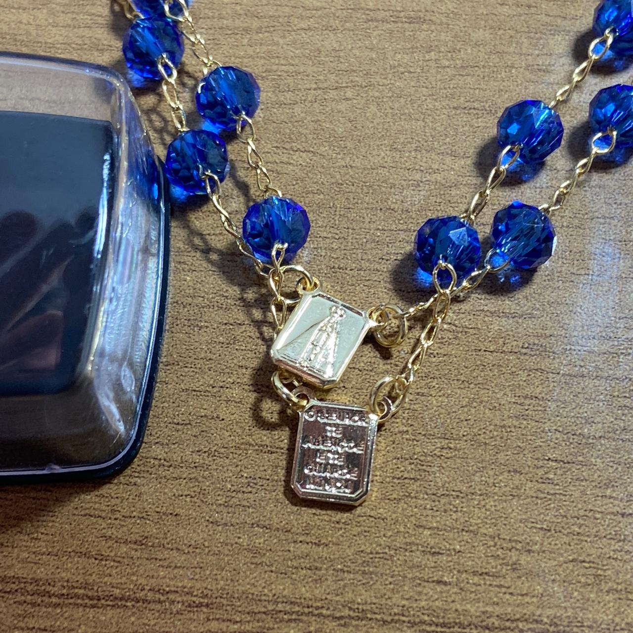 PULSEIRA ESCAPULARIO CRISTAL AZUL TRANSPARENTE (3 UNIDADES)